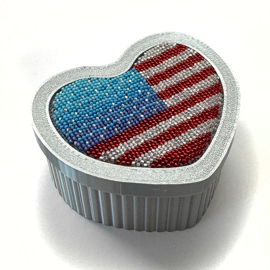 Heart Box with Needlepoint Flag in Beads full kit