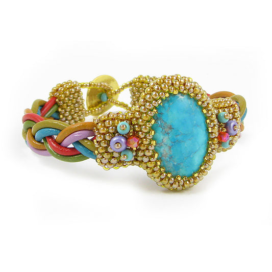 Monterrey Bead Weaving and Leather Bracelet PDF Digital Download Pattern