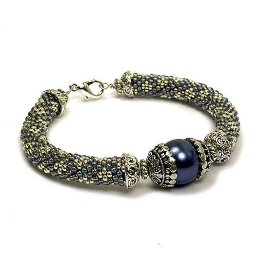 Steel Blue Bead Crochet Bracelet Kit